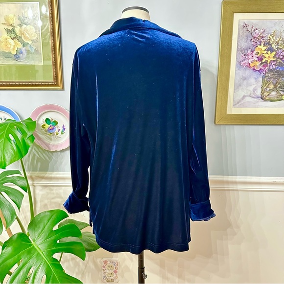 Vintage Women’s Dark Blue Shirt Large Velour Button Up Whimsigoth 90s Witchy - Picture 3 of 6